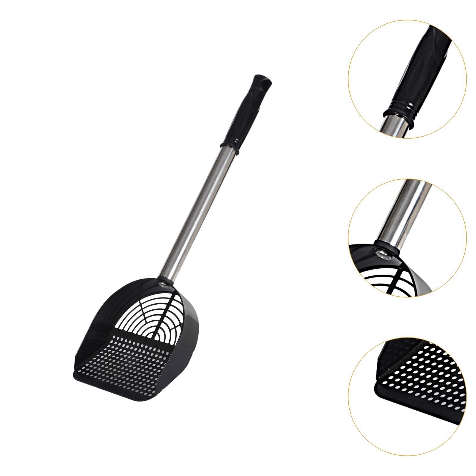 MYCENSE Cat Litter Scoop Stainless Steel Mesh Scooper Portable Easy to Clean Long Handle Pet Cleaning Mesh for Cat Box, Black