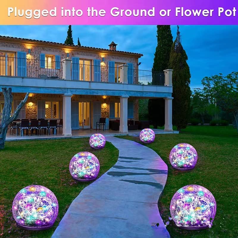Luces De Bola De Cristal Craquelado, Lámpara De Césped Luces De Jardín Lámpara Solar Decoración Al Aire Libre Bola De Cristal Agrietada Impermeable (Multicolor (2 piezas, 12 cm))