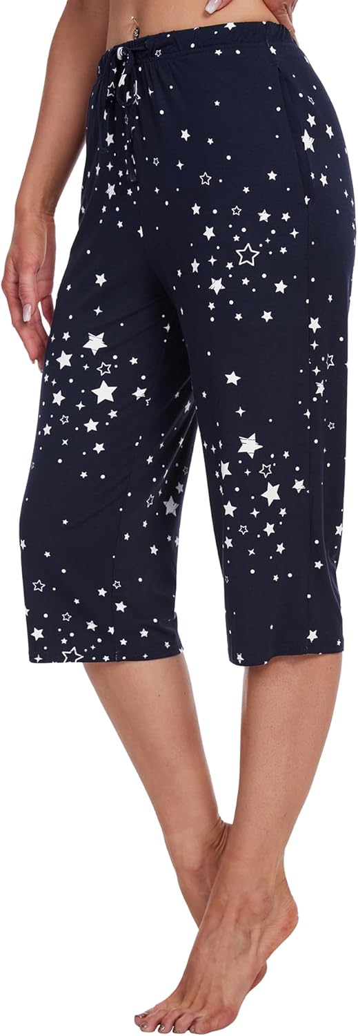 WiWi Bamboo Viscose Capri Pants for Women Wide Leg Pajama Super Soft Knit Lounge Sleep Cooling Pj Bottoms S-XXL - Image 2