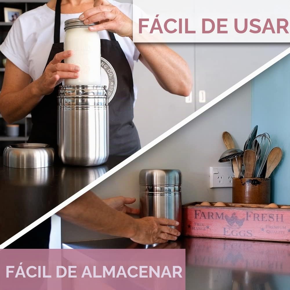 Fabricante de yogur de acero inoxidable con frasco de vidrio de 1 cuarto y libro de recetas completo para hacer más de 12 productos lácteos caseros y yogurts de leche