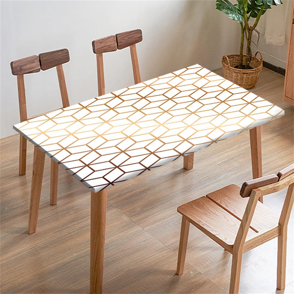 FANSU Tablecloth Picnic Covers Tablecloth Elastic Fitted Table Cloth Waterproof Stain-Resistant Marble Geometry Tablecloths Rectangle Square for Outdoor Camping Indoor Party (80x80cm,Golden)