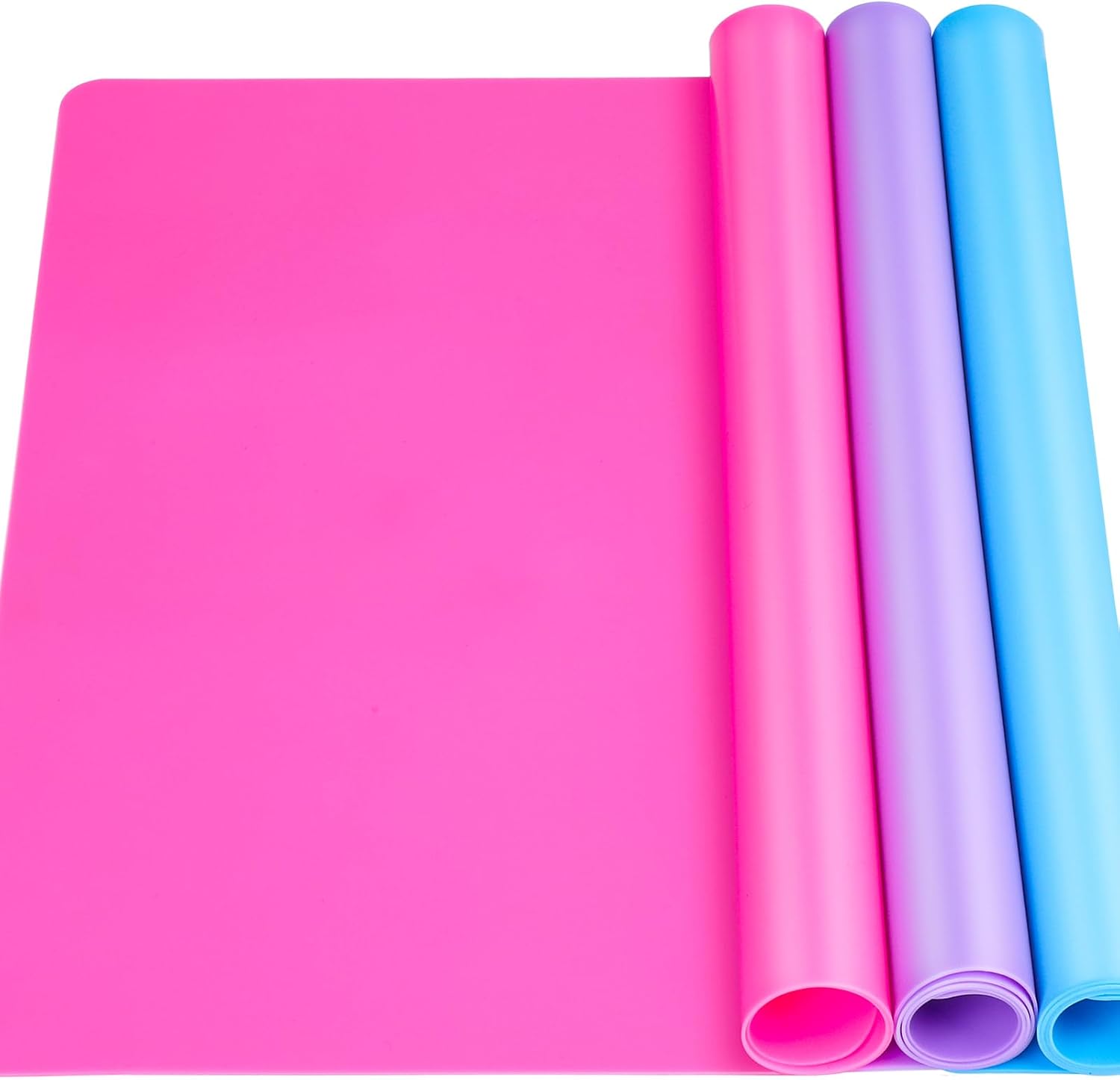 LEOBRO 3PCS Nonstick Silicone Mats for Resin Epoxy UV, Clay Play Dough - 15.7x11.7 Inch Pink Purple Blue DIY Craft Table Protector