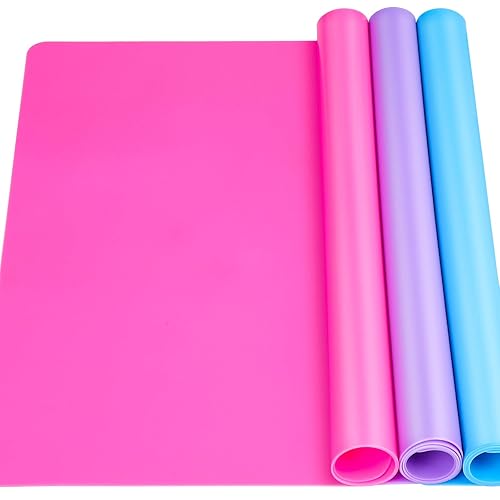 LEOBRO Silicone Mat for Resin Molds, 3 PCS Silicone Mats for Epoxy Resin, UV Resin, Play Dough Mat, Clay Mat, Nonstick Silicone Sheets Pads for DIY Arts and Crafts, Pink & Purple & Blue, 15.7”x 11.7” - Pink & Purple & Blue - 15.7” x 11.7”