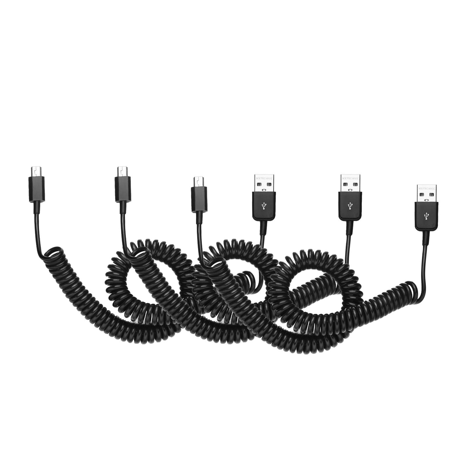 mxtechnic USB 2.0 Expansion Spring Coiled Cable 4inch Standard Spiral Flexible Active Extension USB 2.0 Type A Male to Mini B Male Processors for