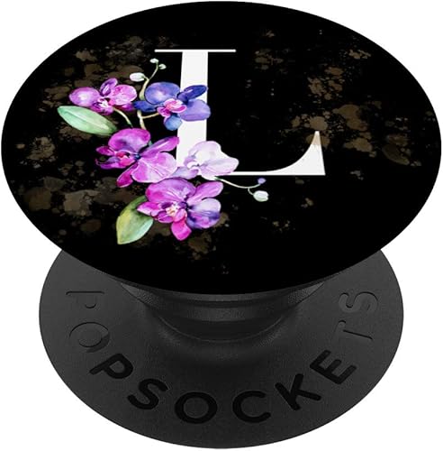 Orquídeas Plantas Flor Arreglo Floral Negro Letra L PopSockets Agarre y soporte para teléfonos y tabletas