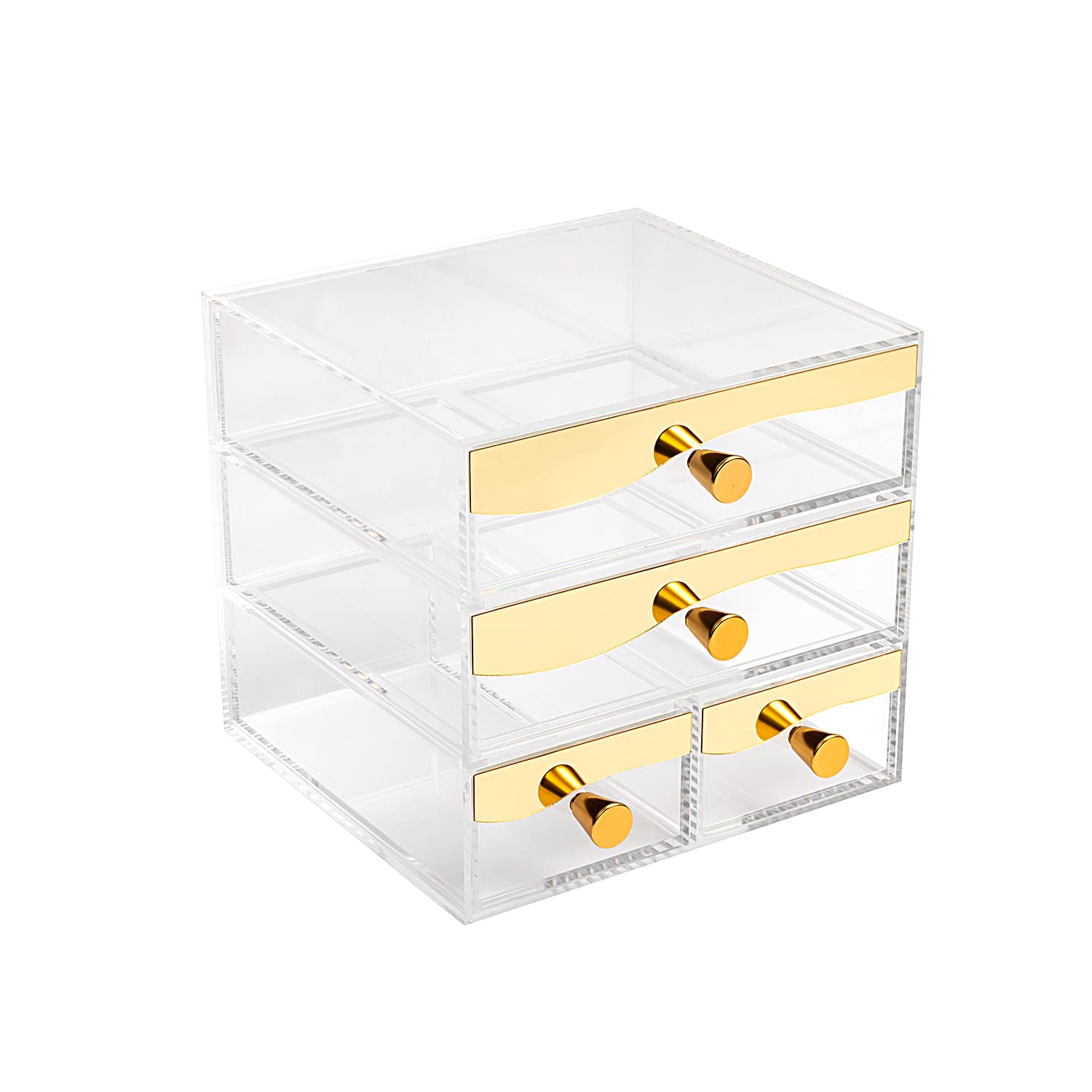 Gold Mirror 4-Drawer Desk Organizer, Makeup Organizer, Acrylic Storage Drawers, Light Weight with a Chic Blend of Clear and Gold Clear and Gold for Home, School, Office