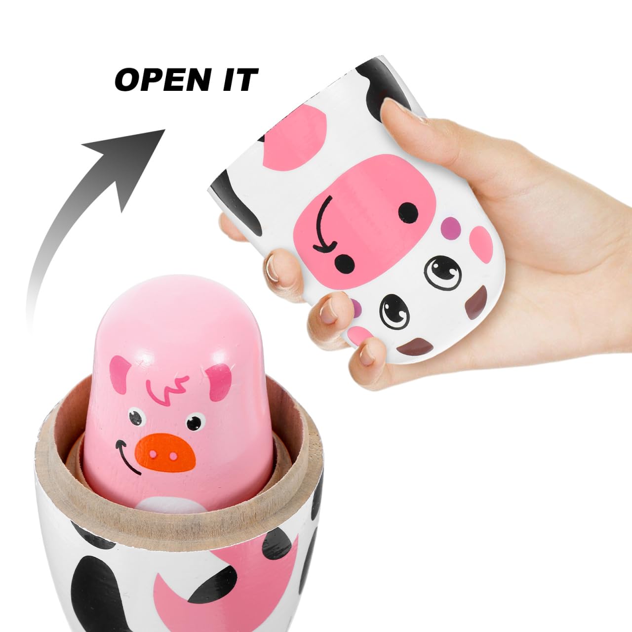 SEWACC 6 Layers Russian Nesting Dolls Cow Pig Duck Matryoshka Dolls Wooden Animal Figurine Matryoshka Wooden Toys for Children Kids Winter Party Wishing Gifts