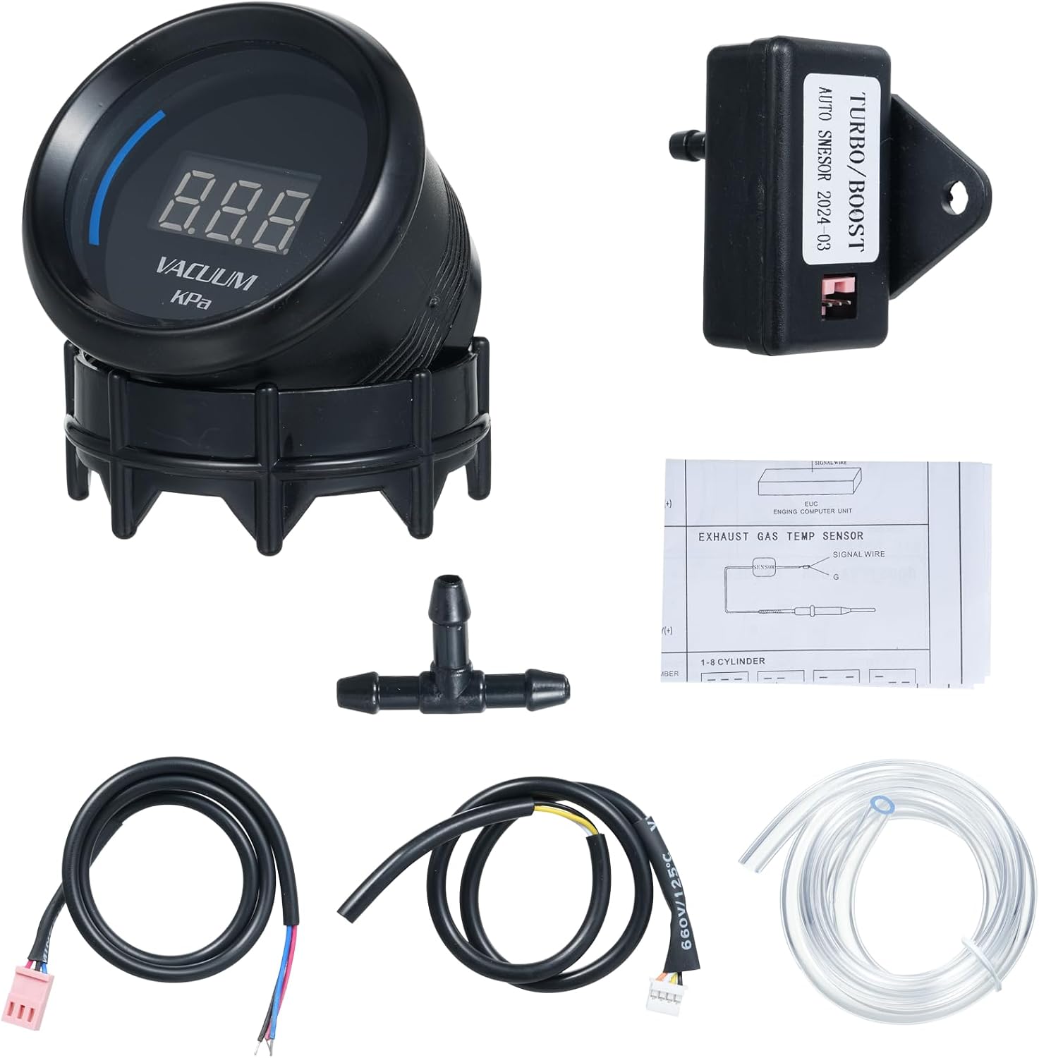 Shkalacar 52mm Digital Vacuum Gauge Kit Automotive Vacuum Meter Car Vacuum Tester with Blue LED Display Car Vacuum Gauge Automotive Vacuum Sensor for Cars SUVs Trucks 12V
