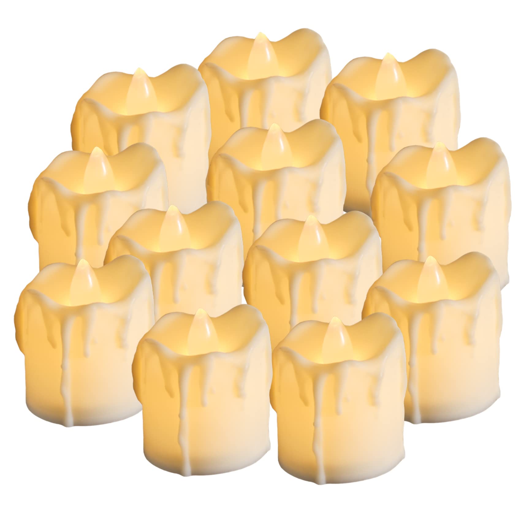 JINHEZO LED Tea Lights Last 6days Longer Battery Operated Candles with Flickering Flame, Flameless Candles for Wedding, Valentine's Day, Halloween, Christmas Party, Home Decor Warmer White 12 Pack