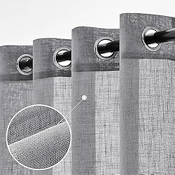 Cortina Gris Translucida Woaboy Cortinas de Lino Visillo Translúcido Cortinas con Ojales Modernas Decorativas para Salón Ventana Habitación Dormitorio 2 Piezas 140x245 cm Gris Claro