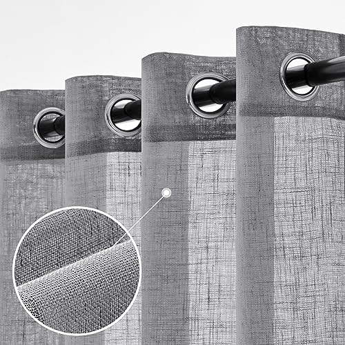 Woaboy Lot de 2 Rideaux en Lin Translucides Voilage à Oeillets Rideaux et Draperies Intérieurs Modernes pour Chambre Fenêtre Salon Coucher 140x225 cm Gris...
