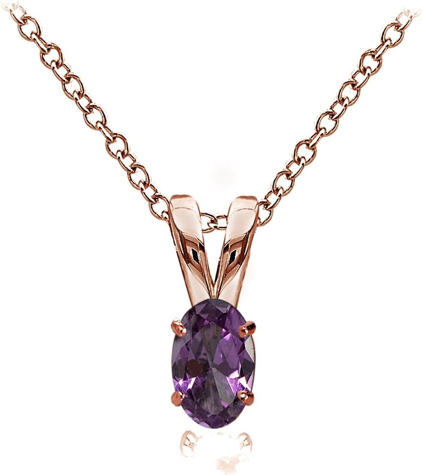 Ice Gems Rose Gold Flashed Sterling Silver Genuine, Created and Simulated 6x4mm Oval Solitaire Necklace