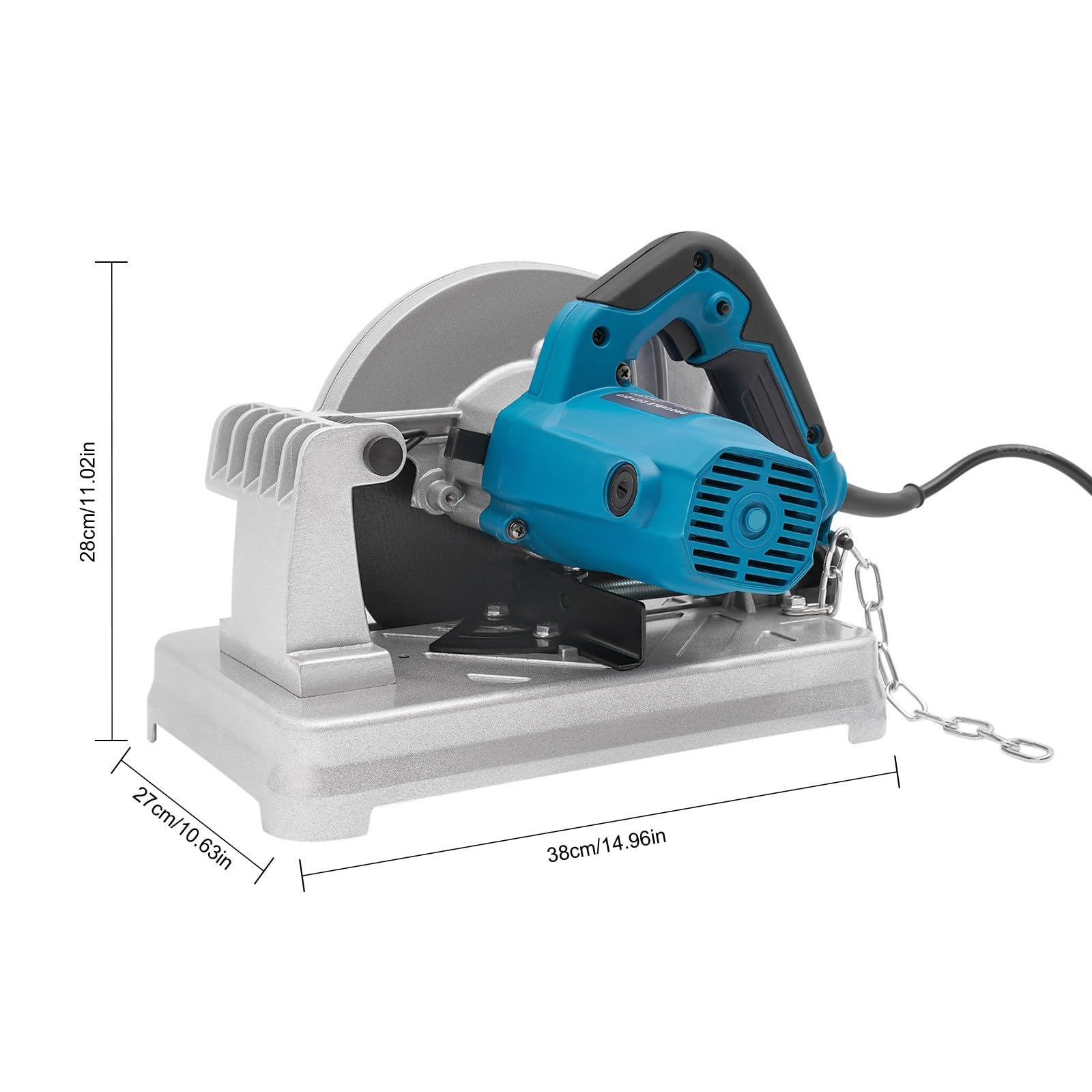Piła ukośna, piła ukośna, piła ukośna, piła elektryczna do metalu, drewna, płytek z brzeszczotem 185 mm, moc 1200 W, moc 5200 obr./min, kąt cięcia od 0 do 45 stopni (niebieska)
