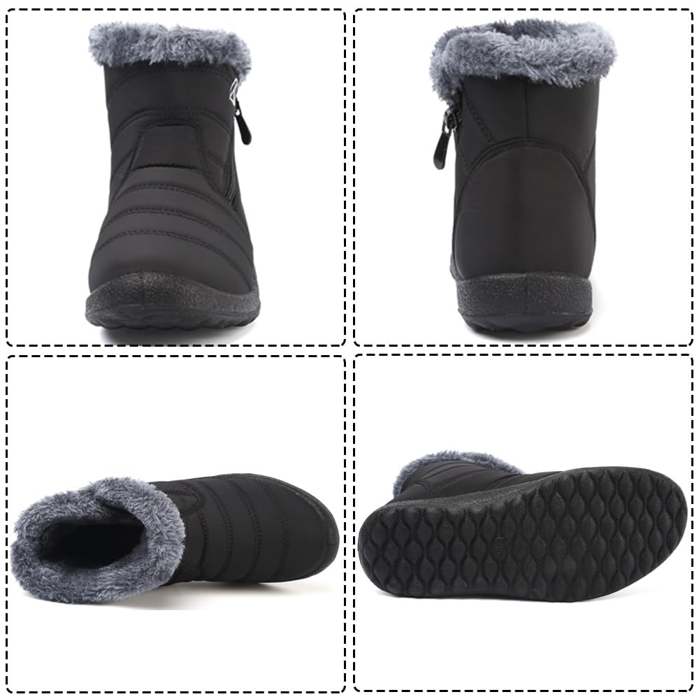 Botas de Nieve Botas para Niñas Invierno Calentar Forrada Botas para Niños Impermeables Exterior Antideslizante Planas Casual Caminar Botas Negro 32 EU