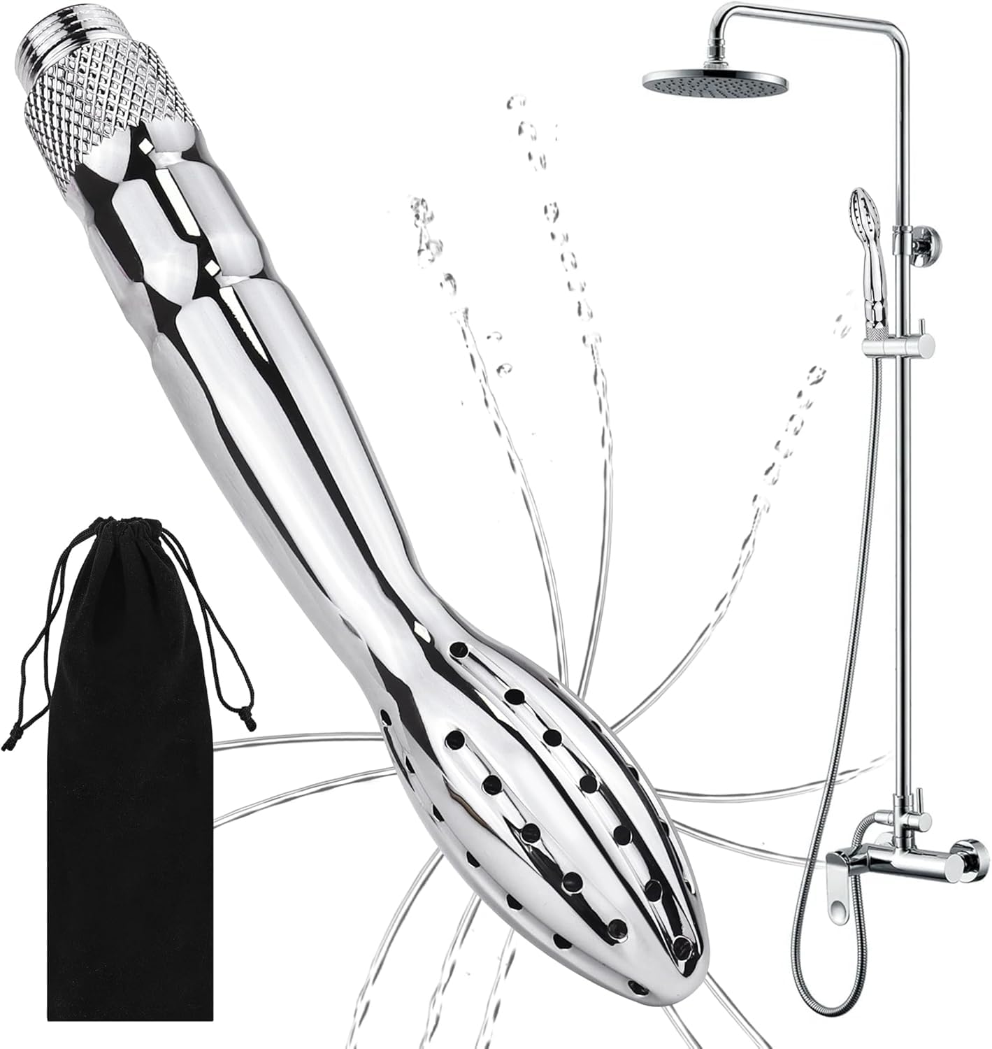 48 Hole Shower Douche Shower Enema Shower Cleaner Enema Douche System, Handheld Water Shower Nozzle Anal Rinse Vaginal Cleaning Kit for Men Women, Silver (Aluminum)