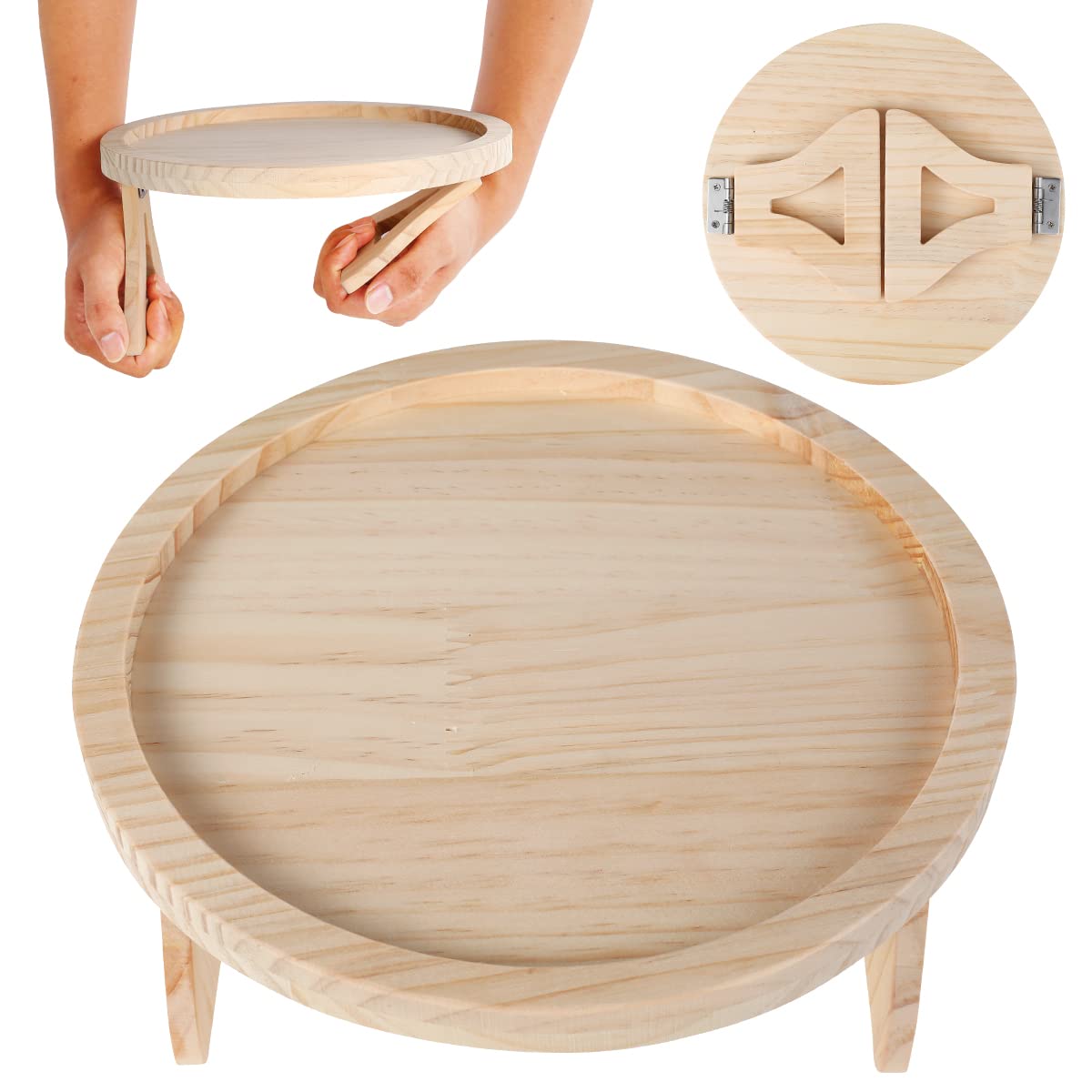 Natural Bamboo Clip-On Sofa Tray Table Round Side Table for Armrest Perfect for Drinks Remote Phone and Snacks