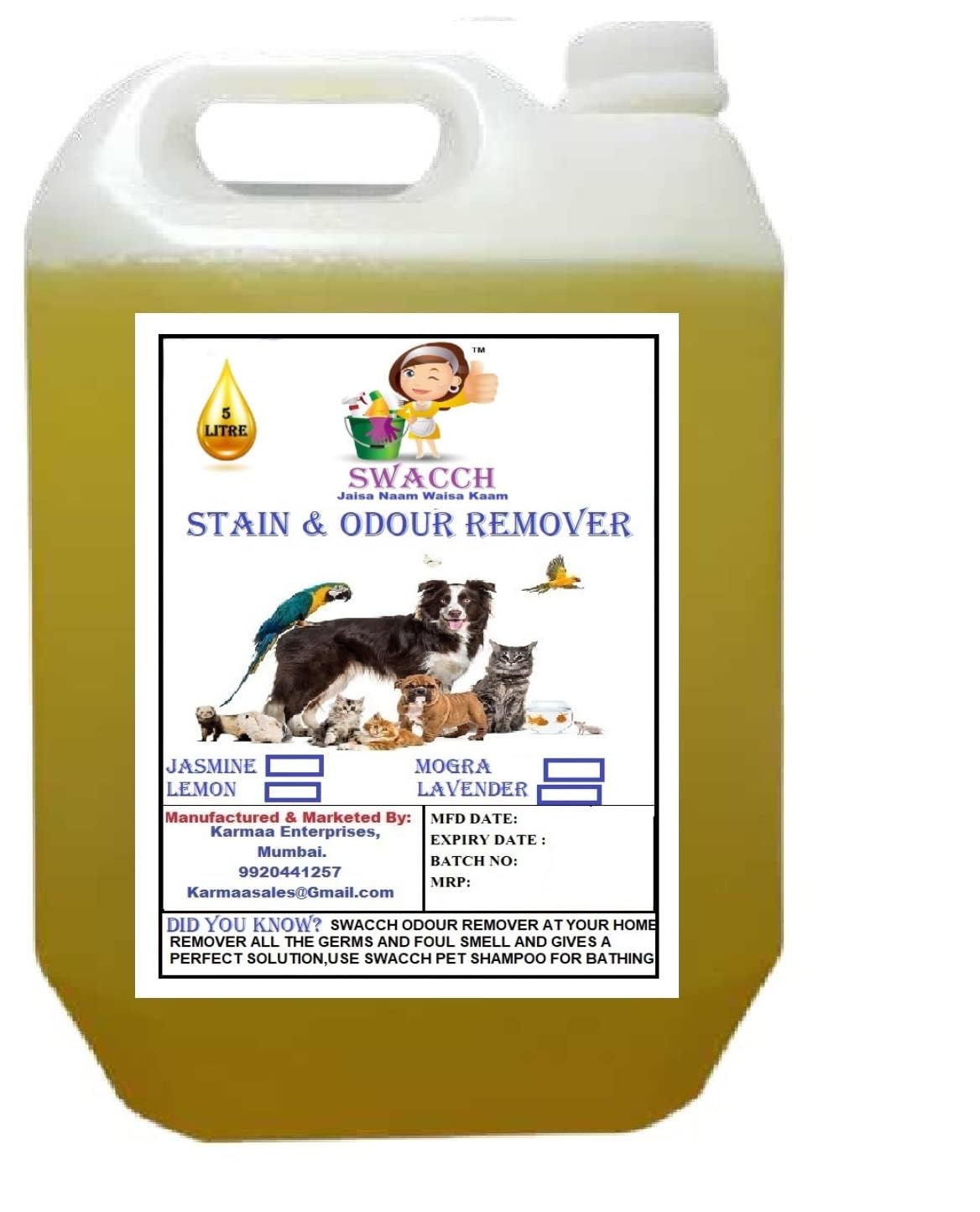 Stain & Odour Remover I Pet Floor Cleaner I 5 Litre Lemon
