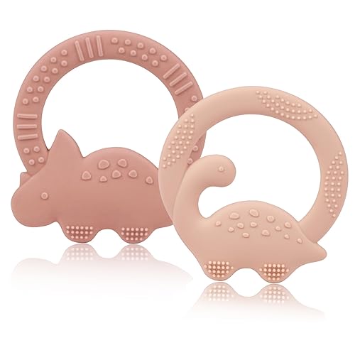 Paquete de 2 mordedores de silicona para bebés de 0 a 6 meses con forma de dinosaurio de 6 a 12 meses, 3 a 6 meses, recién nacido para dentición,