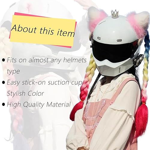 Miniatura 5 de Coleta para Casco Negro Azul Morado 2 Piezas con Ventosa Desmontable Coleta para Casco de Motocicleta Casco de Bicicleta Trenzas Colas de Cabello