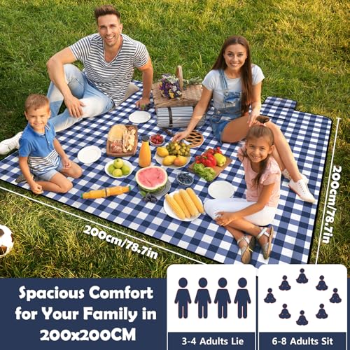 Ergohortus Picknickdecke wasserdicht, Extra große Picknickmatte 200x200 cm, sandabweisend waschbar Camping Stranddecke, Campingzubehör für Outdoor-Aktivitäten, Blau