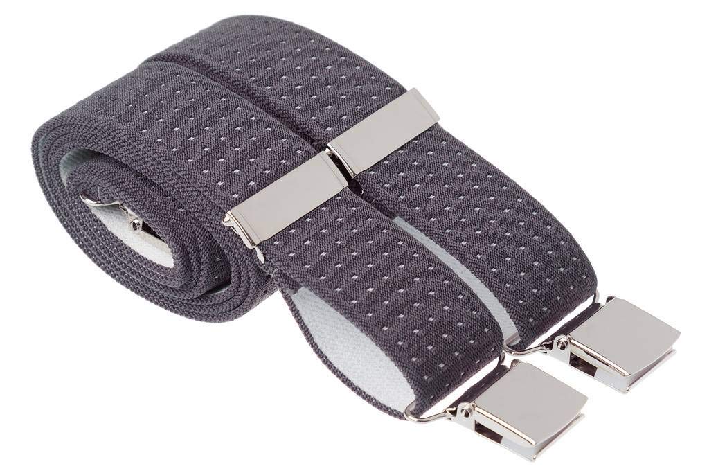 XL Grey Trouser Braces Mens Suspenders Quality Pin Dot Strong Elastic With Large Heavy Duty Clips - Extra Long 48 Inches (XL (48 Inches Long), Grey)