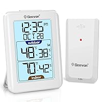 Vista 12 de Geevon Termómetro e higrómetro inalámbrico para interiores/exteriores, sensor digital de temperatura y humedad con hora, reloj, rango de 200