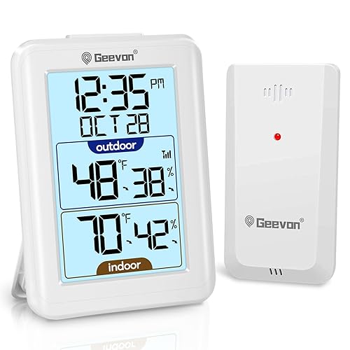 Miniatura 12 de Geevon Termómetro para interiores y exteriores para personas mayores, monitor digital de temperatura y humedad con reloj despertador, pantalla