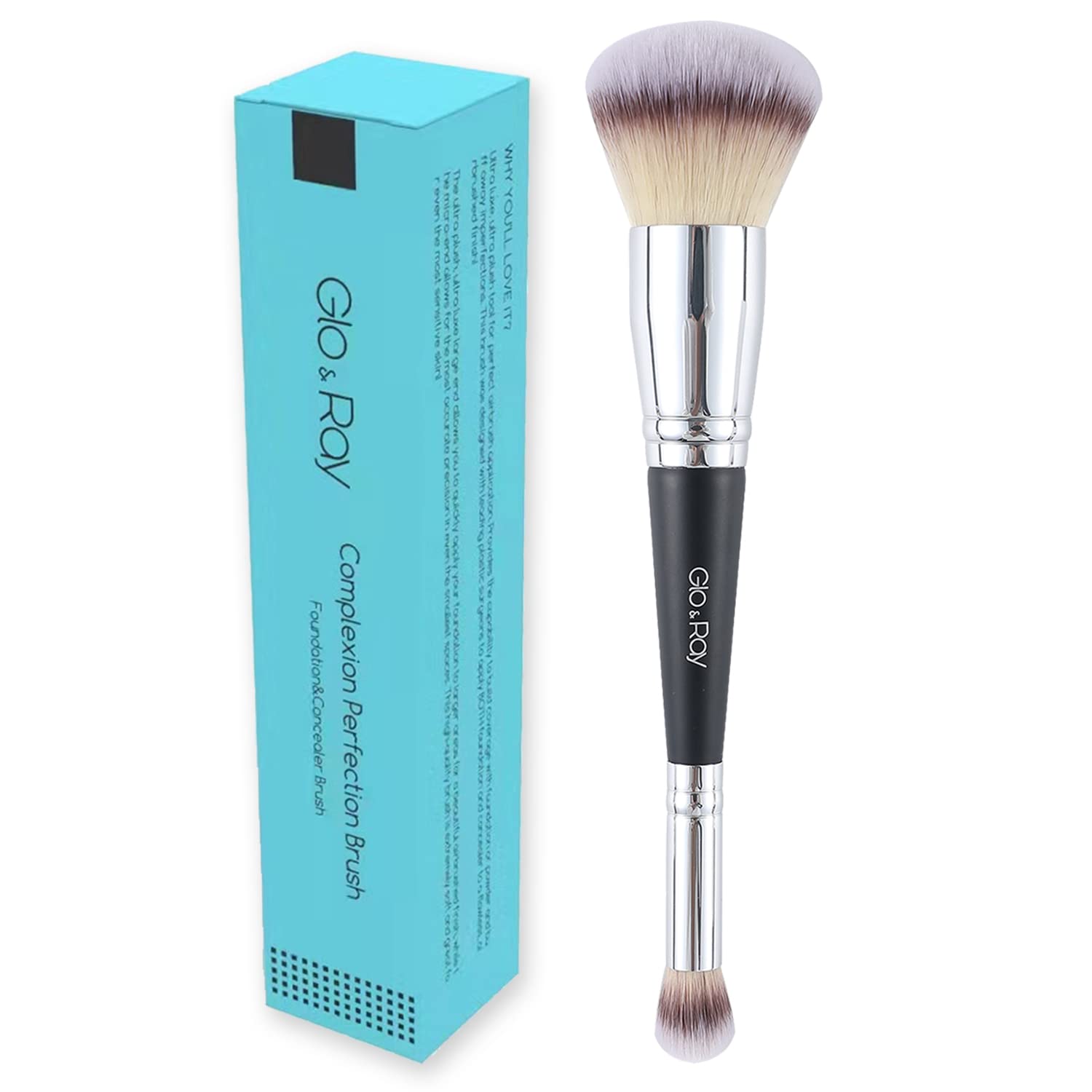 GLO&RAY Makeup Brushes Dual-ended Foundation & Concealer Brush Premium Luxe Hair Rounded Tapered Flawless Brush Perfect for Liquid, Cream, Powder, Blending, Buffing, Stippling Face Brush