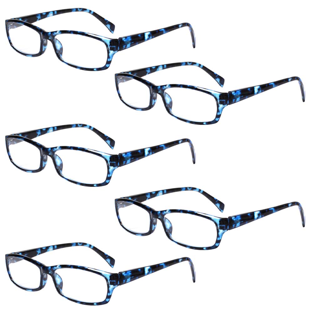Henotin 5-Pack Reading Glasses Blue Light Blocking Anti Eyestrain Computer Reading Glasses for Women and Men Readers (5 Pack blue, 1.75)