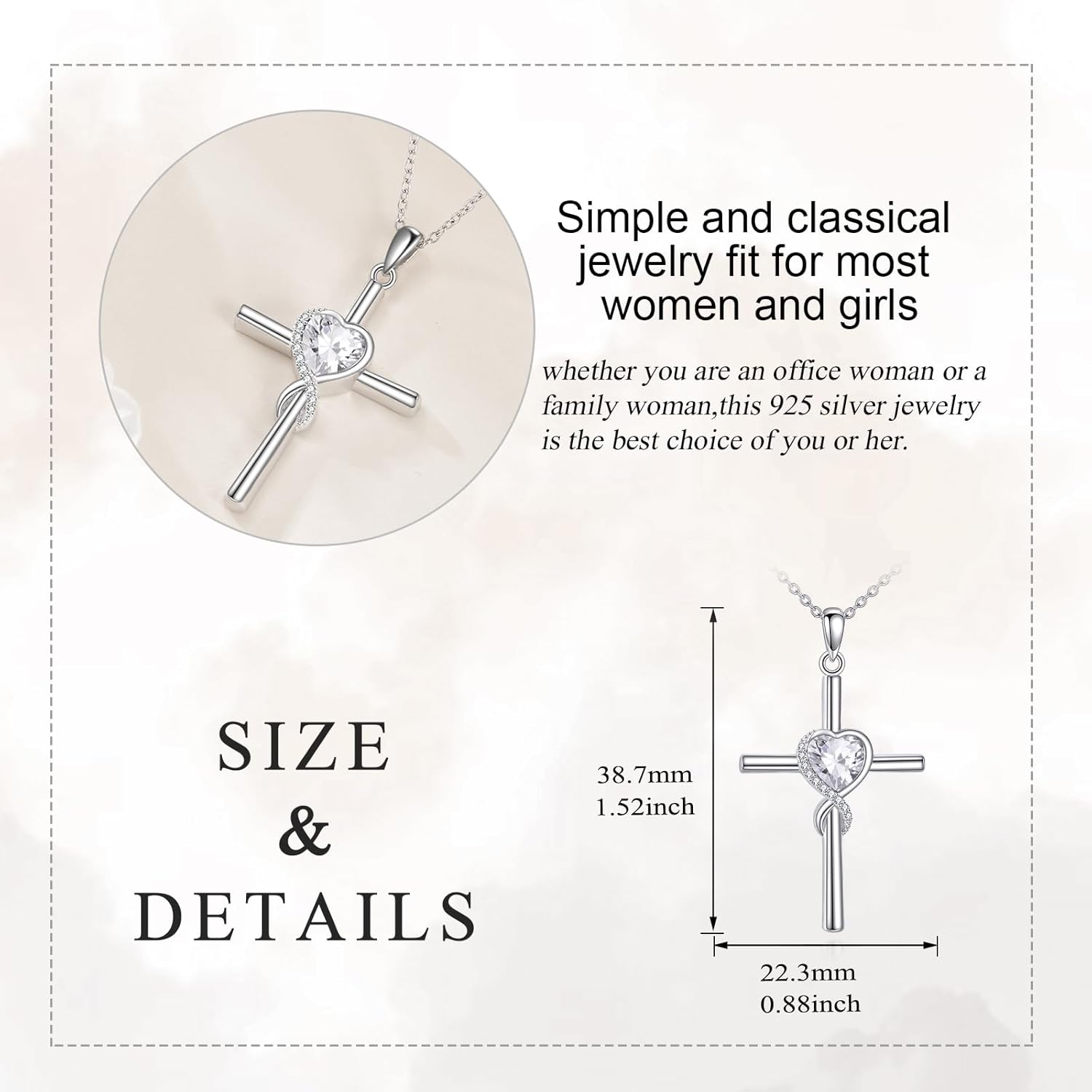 S925 Sterling Silver Cross Necklace for Women Birthstone Necklace Heart Infinity Cross Pendant Necklace Christmas Valentines Day Gifts Birthday Holiday Gifts for Her, 18"+2" Inches - Image 5