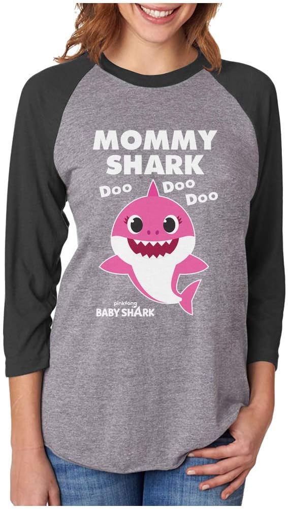 Tstars Mommy Shark Shirt Baby Shark Mother 3/4 Women Sleeve Baseball Jersey Shirt