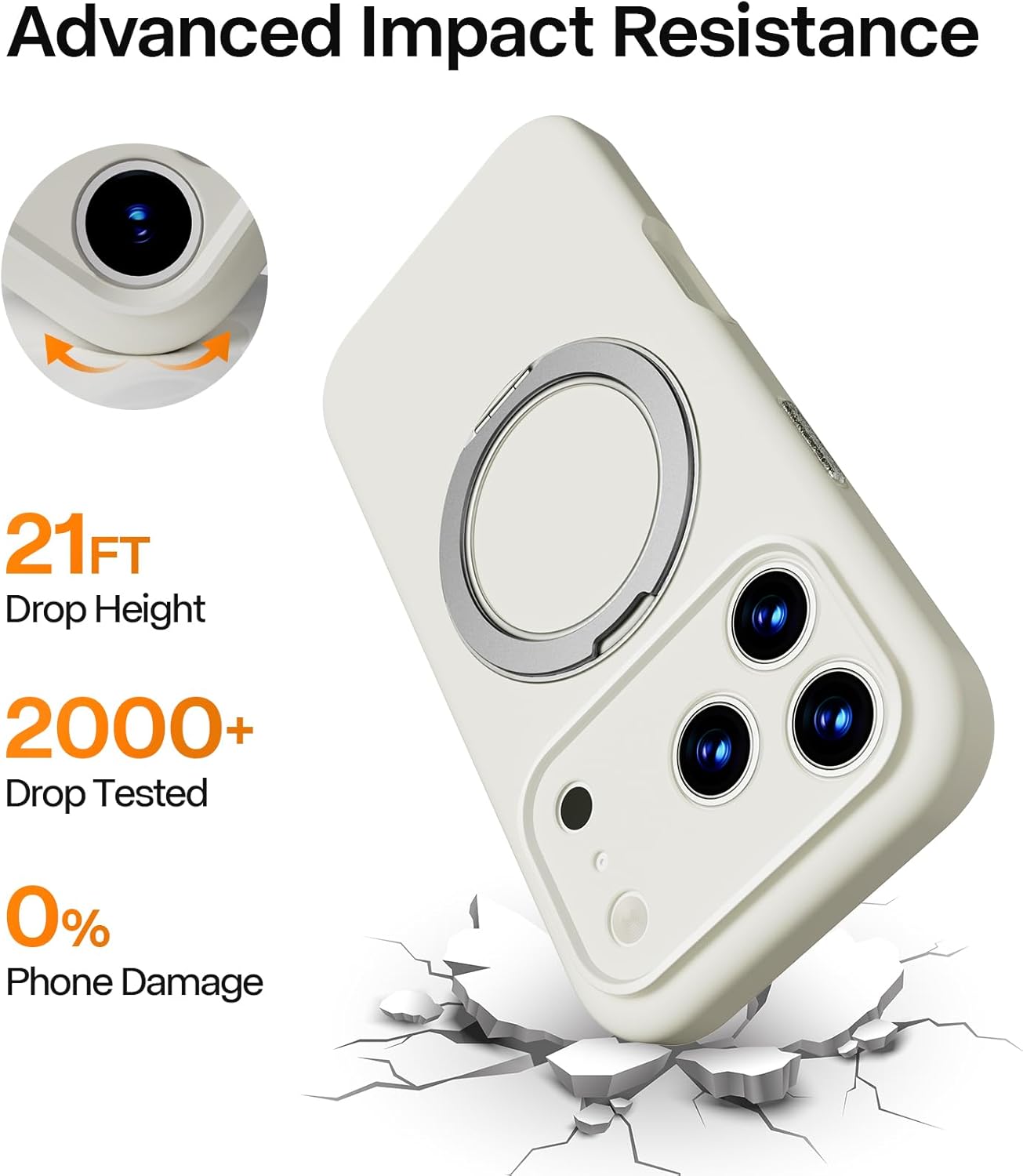 Silicone for iPhone 17 Pro Case, with 360 Spin Mag-Ring Magnetic Holder Stand Compatible with MagSafe and Camera Control, Soft Liquid Silicone Cozy Grip, White