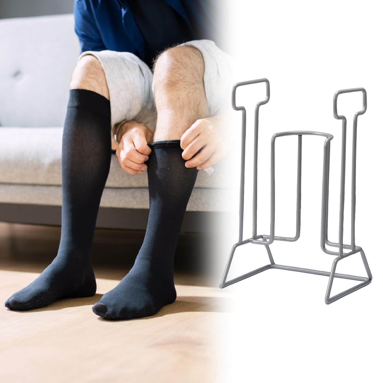 Ayuda para Calcetines Dispositivo Asistencial para Mayores Herramienta para Ponerse Medias Bastón Ergonómico de Hierro Adecuado para Uso, Gris Claro