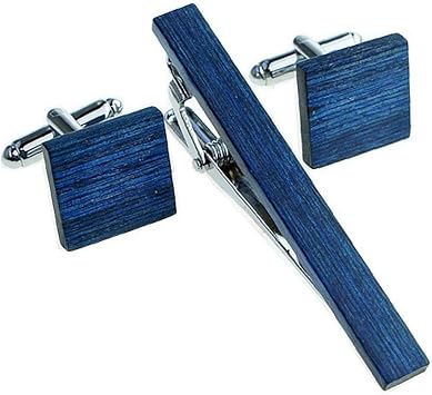 Tie Clip Cufflinks Wooden Simple Clasp Shirt Suit Gentleman Mens Accessories Gift Blue