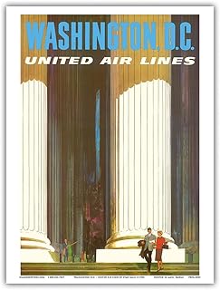 Washington D.C. - Lincoln Memorial - United Air Lines - Vintage Airline Travel Poster by Stan Galli c.1963 - Master Art Print (Unframed) 9in x 12in