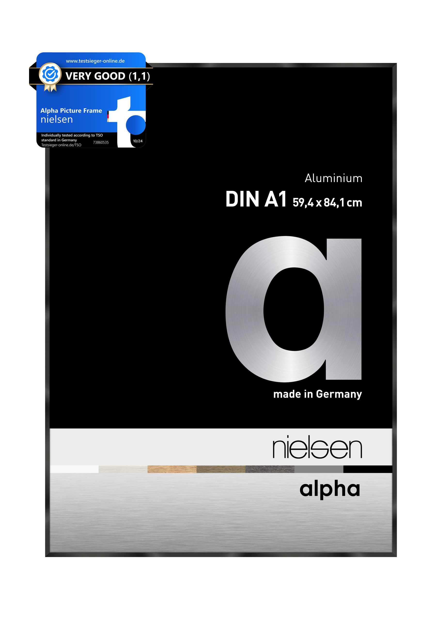 nielsen Alpha Aluminium Picture Frame Polished Black A1, 59.4x84.1cm with Float Glass and Push and Turn Clips
