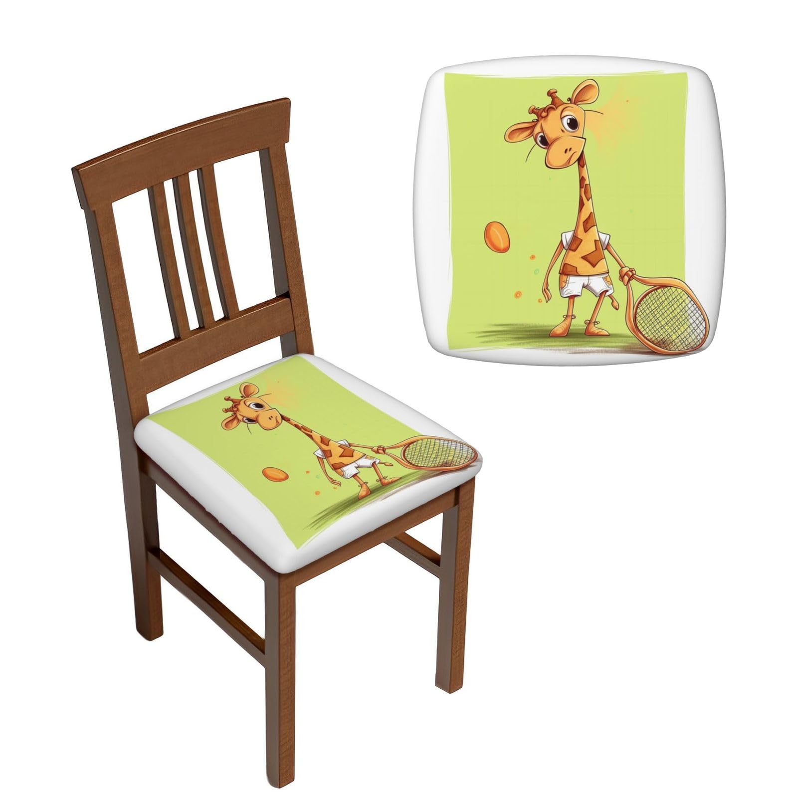 NONHAI 6PCS Dining Chair Seat Covers Set Giraffe Playing Tennis Stretch Removable Chairs Covers Washable Seat Cushion Slipcovers Protector for Dining Room Kitchen Chairs