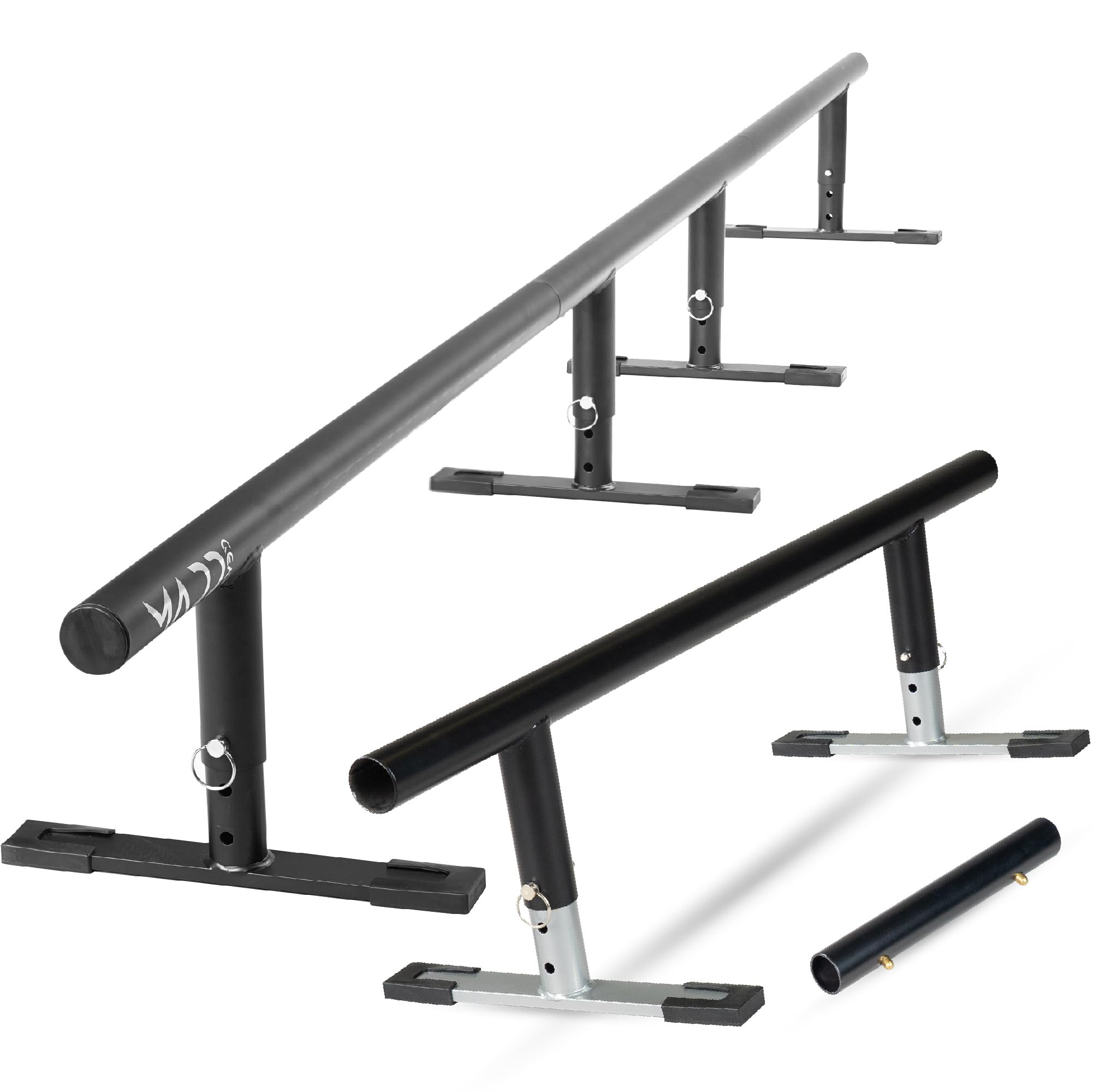Madd Gear 99" Long Flat Bar Skate Rail & Extension Kit Bundle – Heavy Duty Durable Round Skateboard Pro Scooter or Inline Skate - Adjustable Height