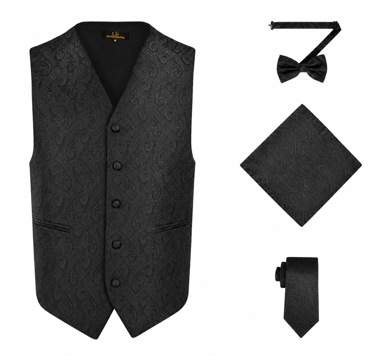 oliver george Men's 4pc Paisley Vest-Black-S-picture-44