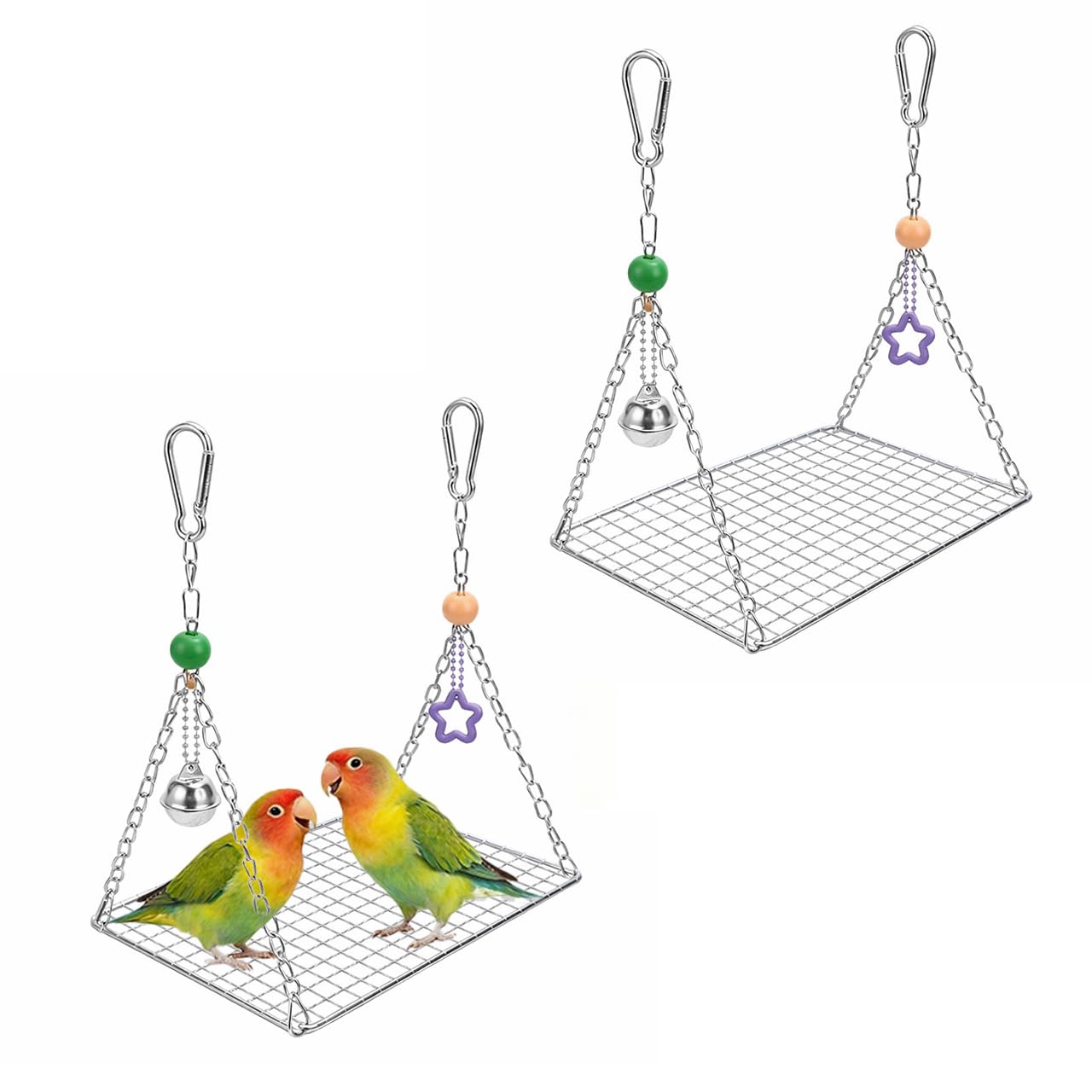 Bird Swing for Parakeets – Durable Stainless Steel Hanging Bird Perch Toy, Fits Bird Cages, Compatible with Budgies, Lovebirds, Cockatiels (Square S)