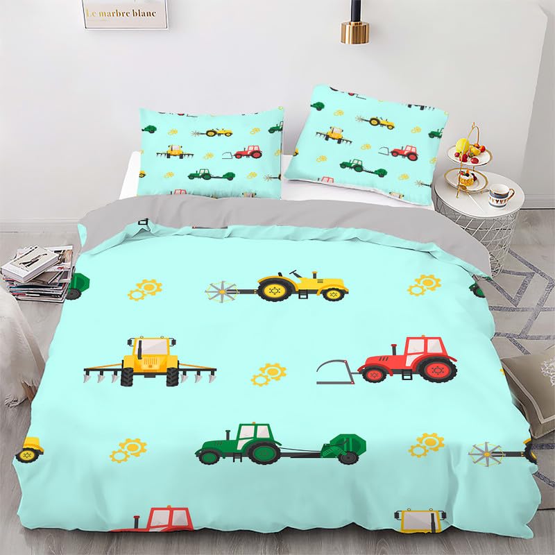 Funda nórdica 155x220cm tractor verde claro microfibra suave 110g/㎡ para cama de 90 cm