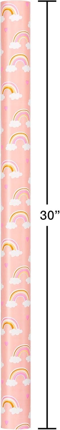 American Greetings 175 sq. ft. Reversible Wrapping Paper for Baby Showers, Kid's Birthdays and All Occasions, Rainbows and Hearts (1 Roll, 30 in x 70 ft.)