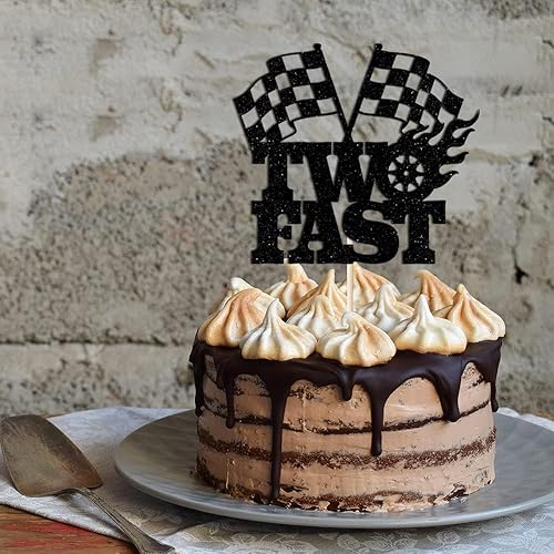 Miniatura 4 de Dos decoraciones para tartas rápidas, 2º cumpleaños, decoración para cabina de fotos y telón de fondo, bandera a cuadros, suministros temáticos