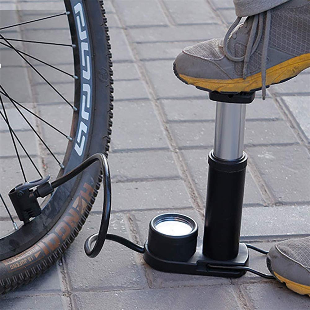 Mini-Fahrradpumpe, tragbarer Fahrradreifen-Inflator, Fuß-Inflator mit Manometer und Inflatorventil, kompatibel für Rennrad-Mountainbike-Bälle