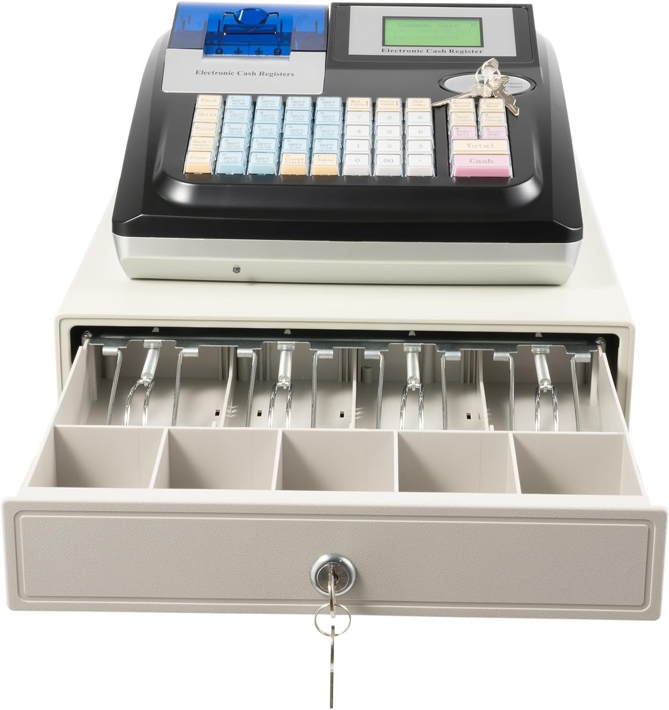 Caja Registradora Electrónica De 48 Teclas para Pequeños Negocios, Pantalla Led Profesional, Impresora Térmica De Recibos, Sistema Tpv Compacto con Cajón, Ideal para Comercios Y Restaurantes.