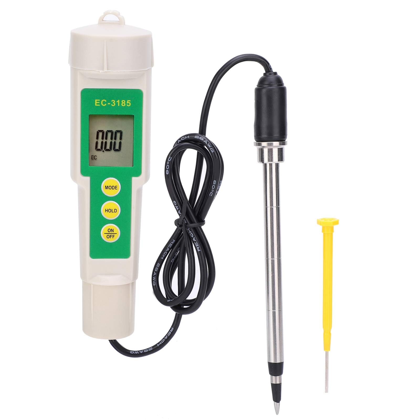 LiebeWH Medidor de Suelo Portátil 3 en 1 EC CF TDS con Sonda de Acero Inoxidable Pantalla de Visualización para Medición de Salinidad en Agricultura y Jardinería