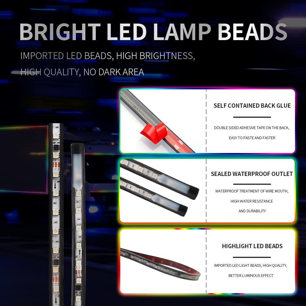 86 pollici Striscia di luce al neon a LED per camion, Striscia di luce ambientale impermeabile 24V RGB con teleco-mando wireless per furgone, camion, rimorchio