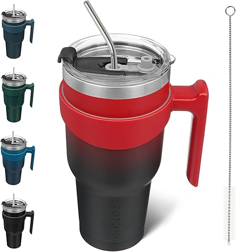 BJPKPK Vaso de 40 fl oz de acero inoxidable, con aislamiento térmico de doble pared, con asa y tapa con popote, color rojo (Blood Moon)