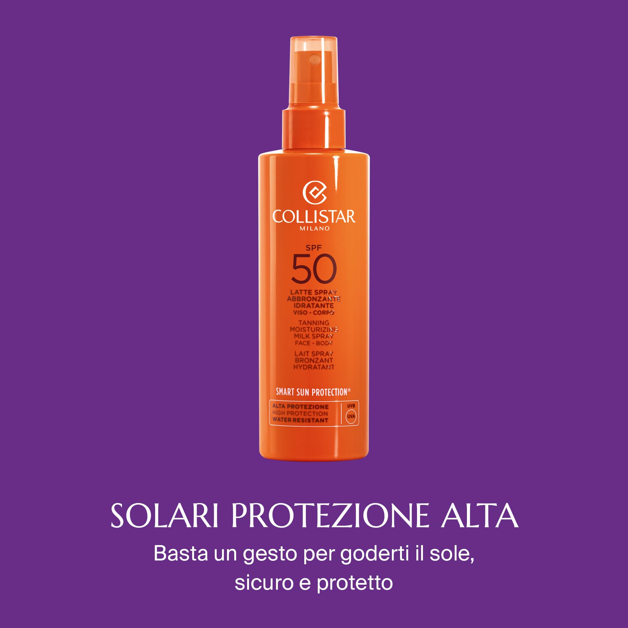 Collistar Mleczko do opalania nawilżające SPF 50, ochrona przeciwsłoneczna twarzy i ciała, wodoodporna, lekka tekstura, szybkie wchłanianie, 200 ml