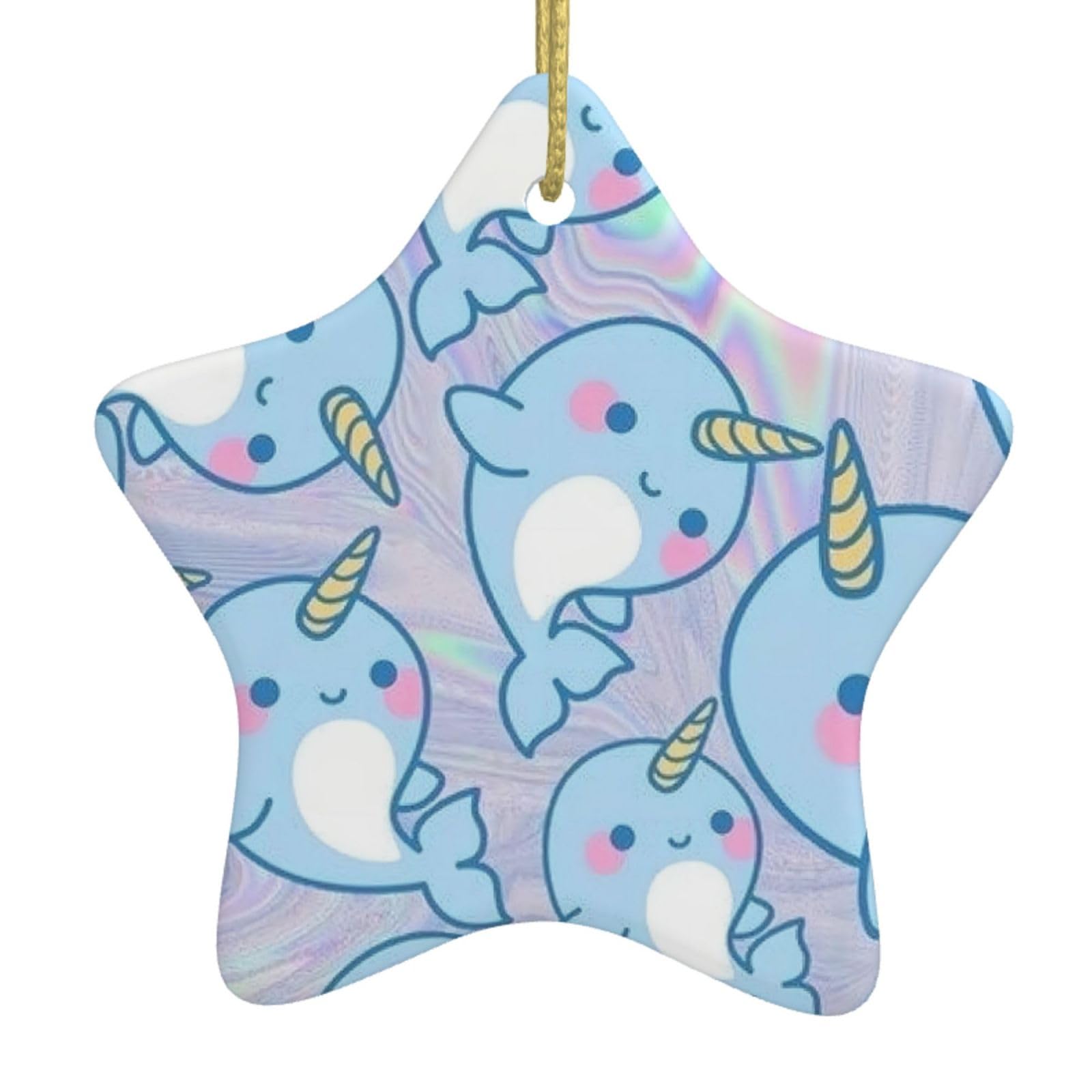 Cute Fish Print Christmas Ornaments, Ceramic Hanging Ornament, Round Shape Decorations